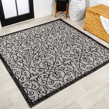 Madrid Vintage Filigree Textured Weave Indoor/outdoor Square Rug